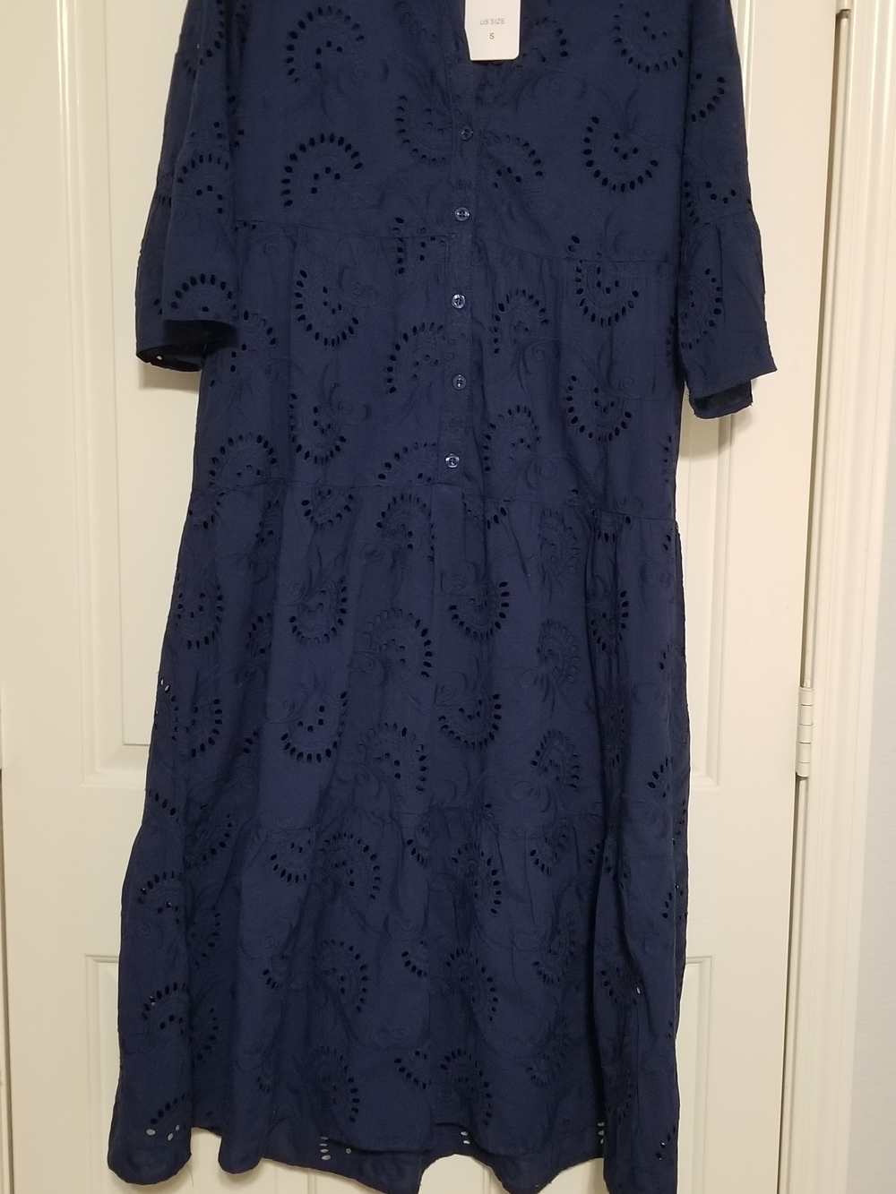 Women's Navy Eyelet Midi Dress - Unbranded - Small